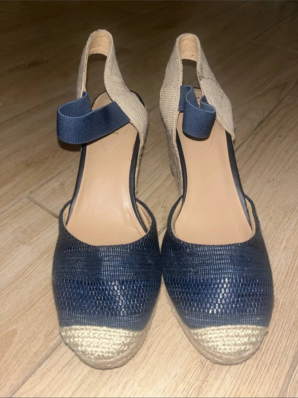 Ralph Lauren Navy and Natural Espadrille Wedge Sandals
